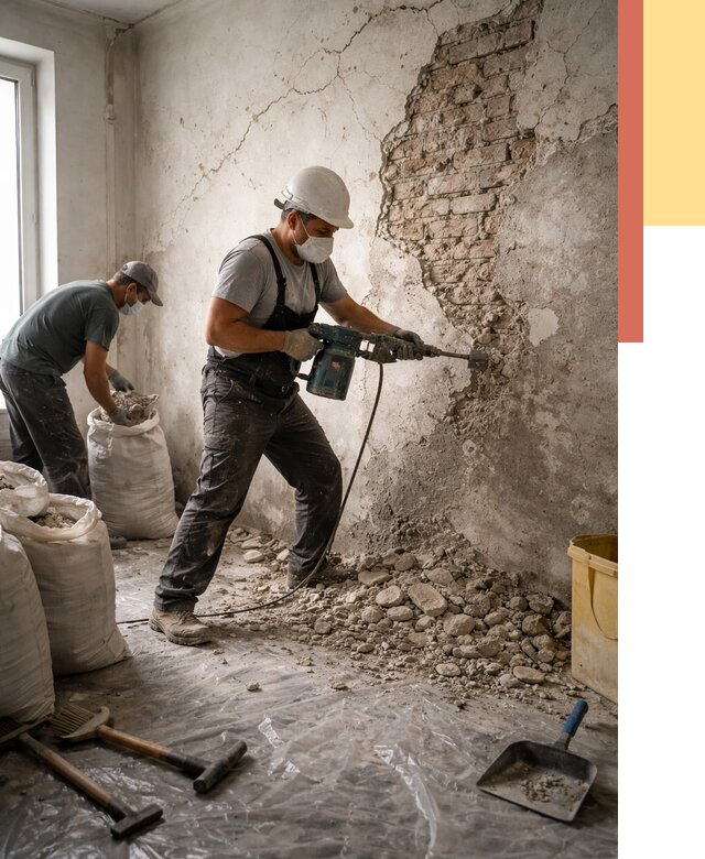 Демонтаж штукатурки со стен в Артеме от 7464 руб/м² — быстро и недорого | ОТДЕЛОЧНИК-Арт