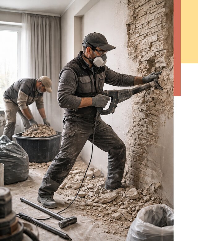 Демонтаж декоративного камня в Артеме от 1503 руб/м² — быстро и недорого | ОТДЕЛОЧНИК-Арт