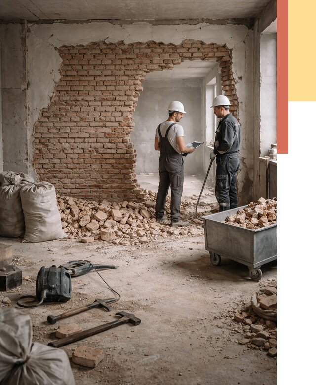 Демонтаж кирпичных стен в Артеме от 4354 руб. — быстро, недорого, под ключ | ОТДЕЛОЧНИК-Арт