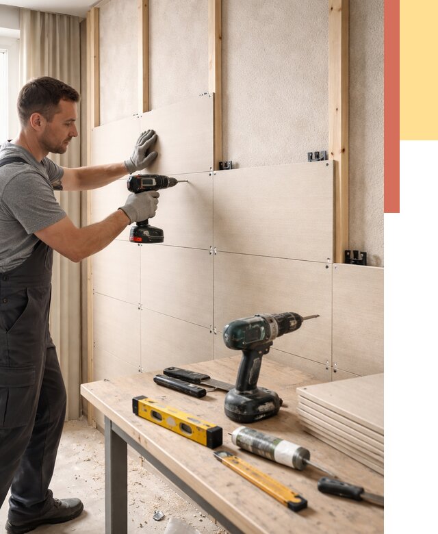 Монтаж МДФ панелей на стены в Артеме от 1296 руб. под ключ | ОТДЕЛОЧНИК-Арт