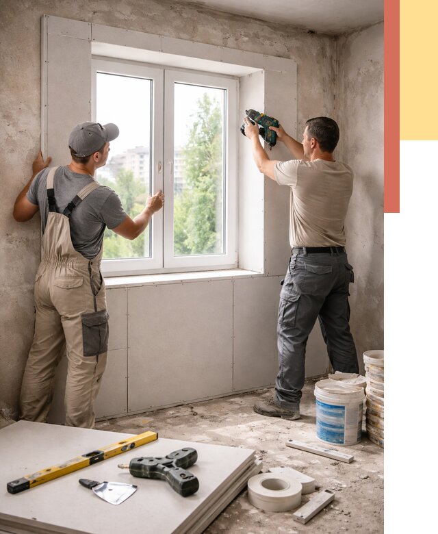 Монтаж откосов из гипсокартона в Артеме от 4665 руб. под ключ | ОТДЕЛОЧНИК-Арт