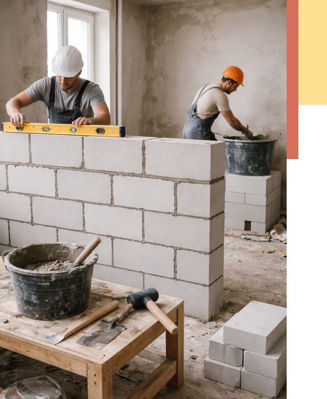 Кладка перегородок из газобетона в Артеме от 3317 руб. под ключ | ОТДЕЛОЧНИК-Арт