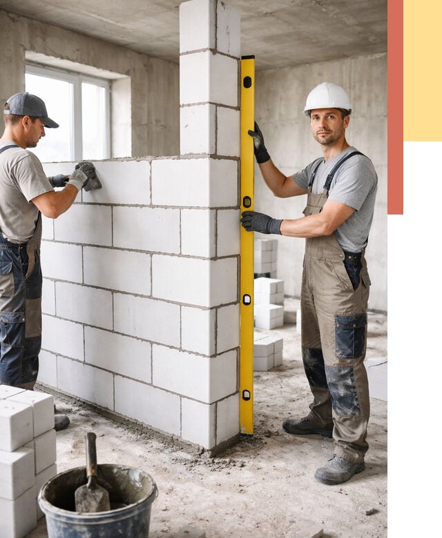 Кладка перегородок из пеноблока в Артеме от 1866 руб. под ключ | ОТДЕЛОЧНИК-Арт