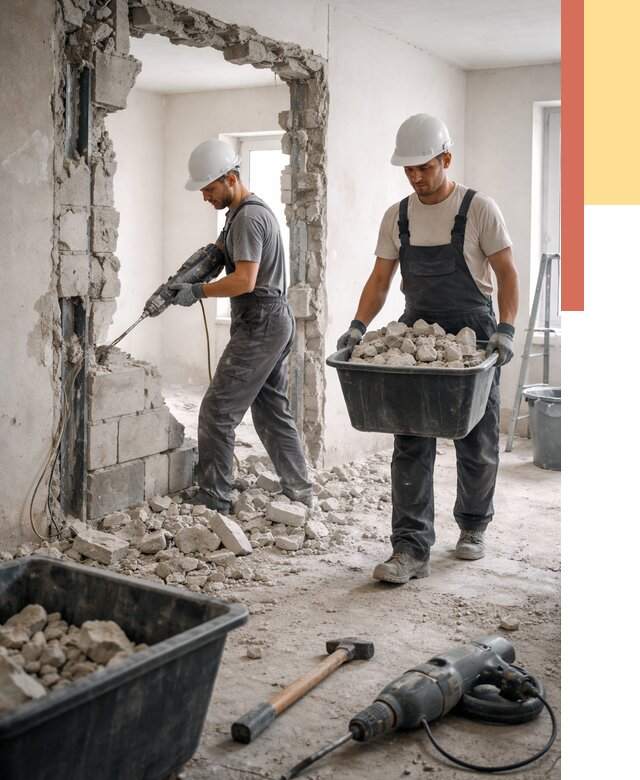 Демонтаж блоковых перегородок в Артеме от 3888 руб. — быстро и недорого | ОТДЕЛОЧНИК-Арт