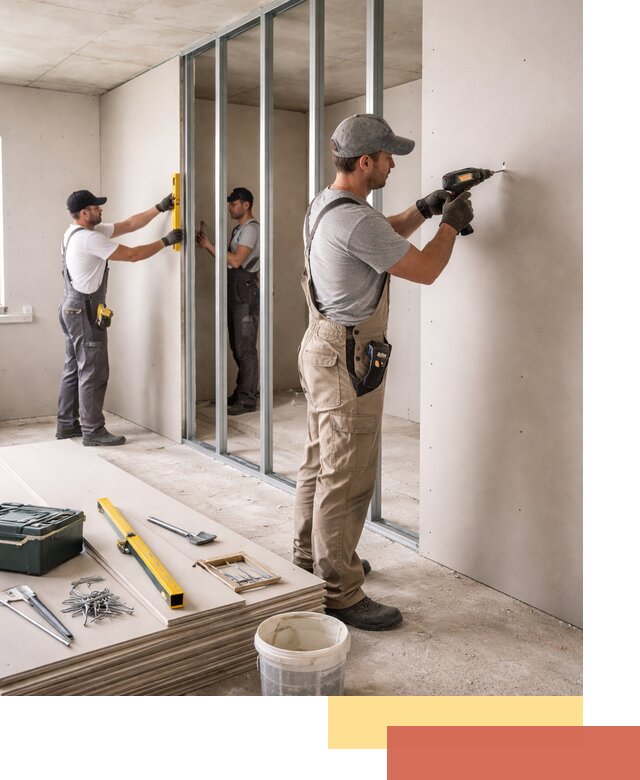 Однослойная перегородка из гипсокартона в Артеме под ключ, монтаж и отделка