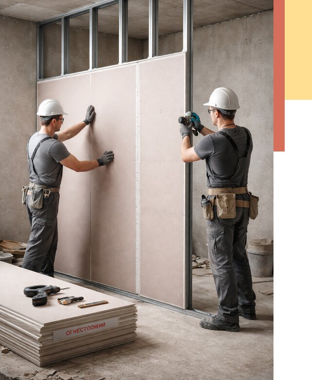 Перегородка из огнестойкого гипсокартона в Артеме от 1918 руб. под ключ | ОТДЕЛОЧНИК-Арт
