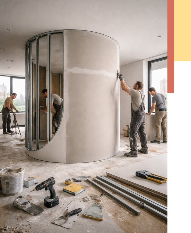 Радиусная перегородка из гипсокартона в Артеме от 3006 руб. под ключ | ОТДЕЛОЧНИК-Арт