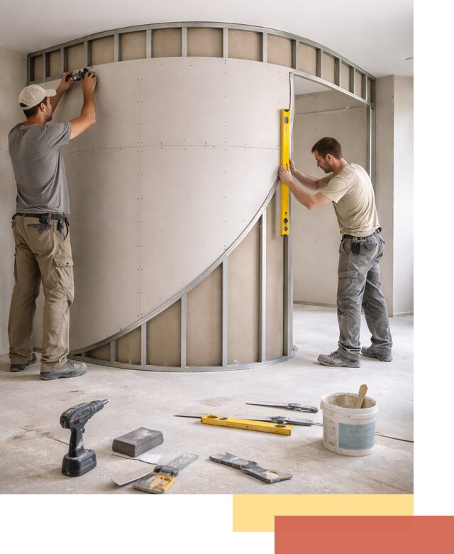 Радиусная перегородка из гипсокартона в Артеме под ключ