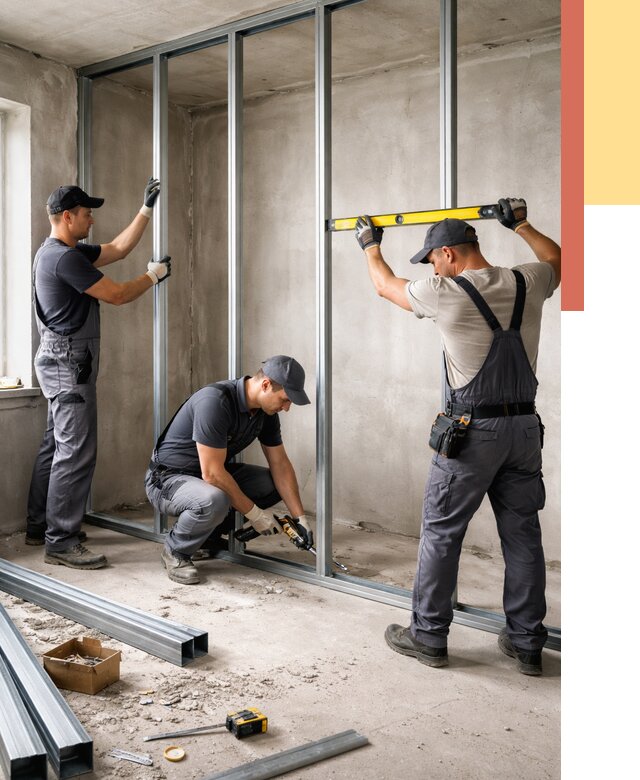 Монтаж каркаса перегородки из профиля в Артеме от 778 руб. | ОТДЕЛОЧНИК-Арт