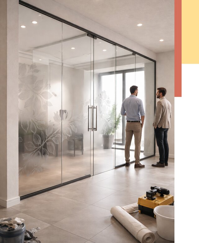 Стеклянные перегородки с рисунком в Артеме от 12959 руб. монтаж и нанесение | ОТДЕЛОЧНИК-Арт