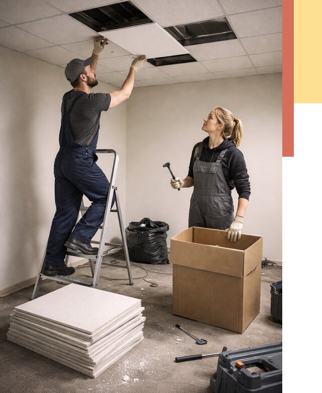 Демонтаж потолочной плитки в Артеме от 4665 руб. быстро и недорого | ОТДЕЛОЧНИК-Арт