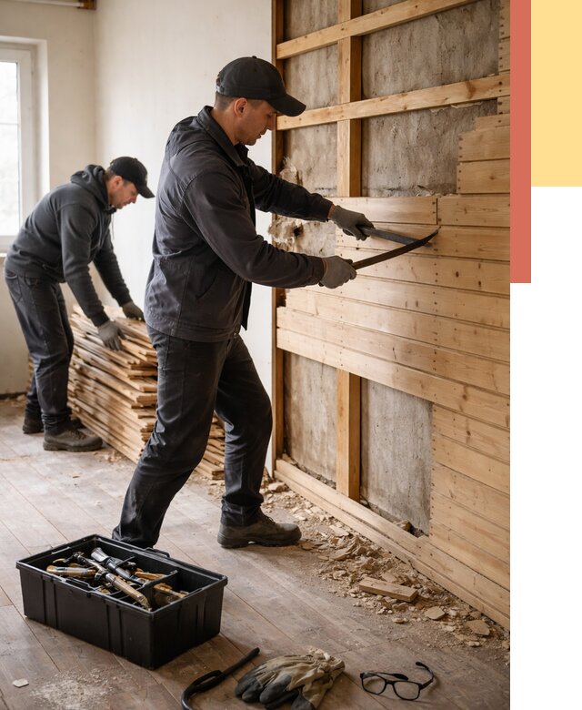 Демонтаж вагонки в Артеме от 3939 руб/м2 — быстро и недорого | ОТДЕЛОЧНИК-Арт