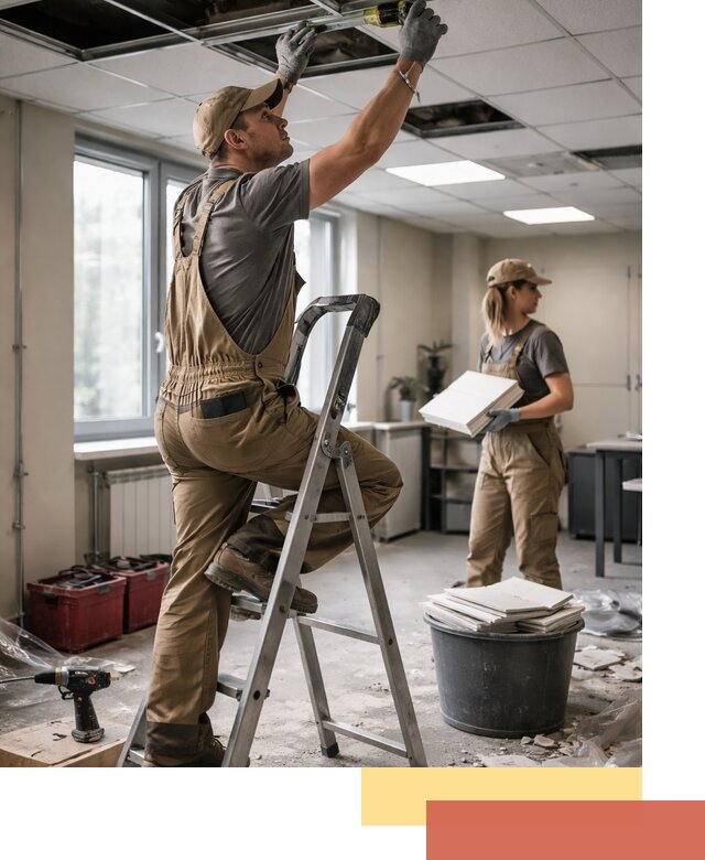 Ремонт потолка Армстронг и замена плит в Артеме