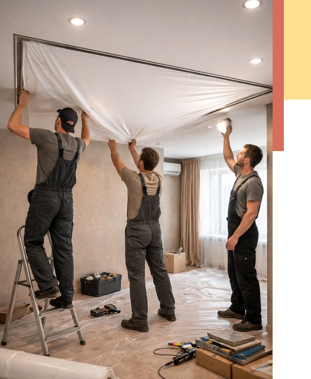 Монтаж ПВХ натяжного потолка в Артеме от 3628 руб. под ключ | ОТДЕЛОЧНИК-Арт