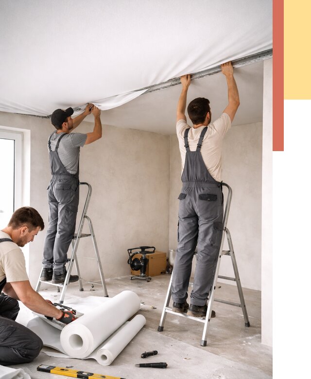 Монтаж тканевого натяжного потолка в Артеме от 3628 руб. под ключ | ОТДЕЛОЧНИК-Арт