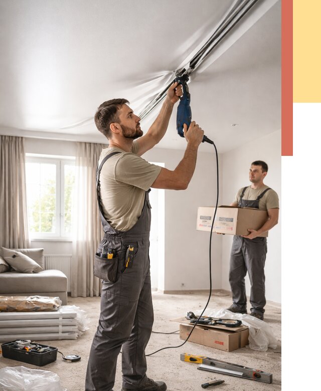 Монтаж сатинового натяжного потолка в Артеме от 3628 руб. | Быстро, недорого — ОТДЕЛОЧНИК-Арт