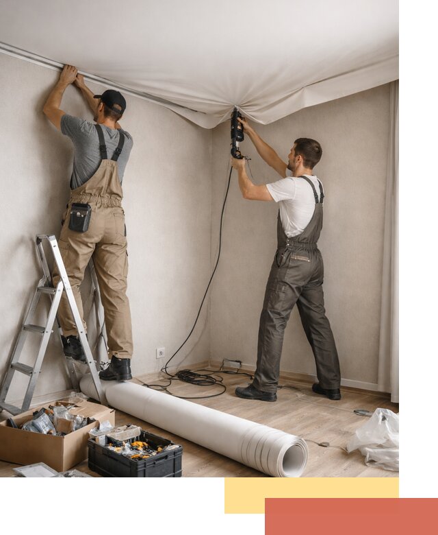 Монтаж цветного натяжного потолка в Артеме за один день