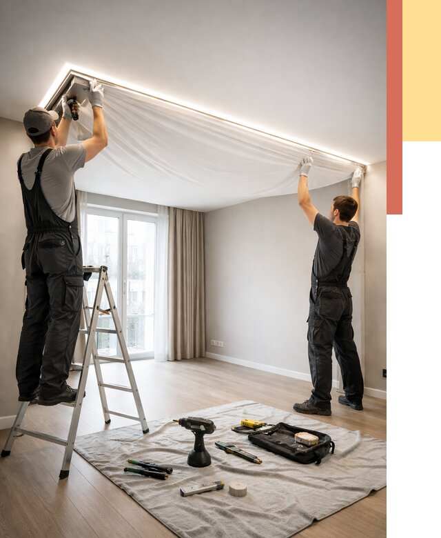 Монтаж парящего натяжного потолка в Артеме от 4665 руб. быстро и недорого | ОТДЕЛОЧНИК-Арт