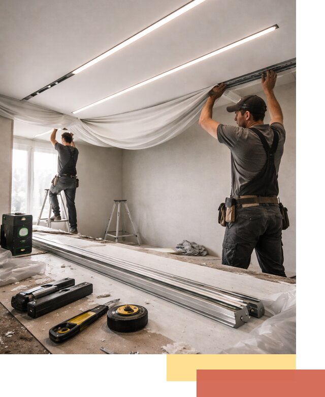 Монтаж натяжных потолков со световыми линиями в Артеме