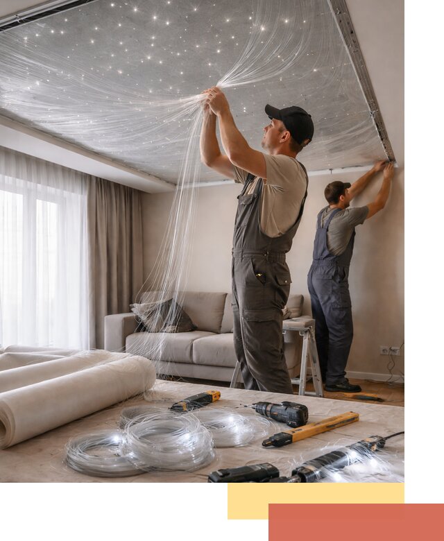 Монтаж натяжного потолка «Звездное небо» в Артеме