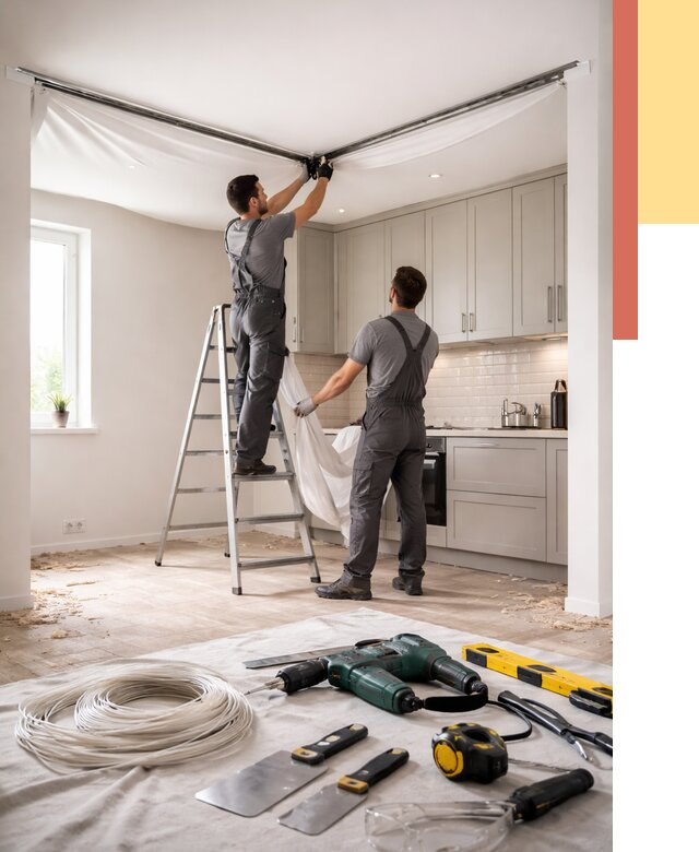 Установка натяжного потолка на кухне в Артеме от 2488 руб. | ОТДЕЛОЧНИК-Арт