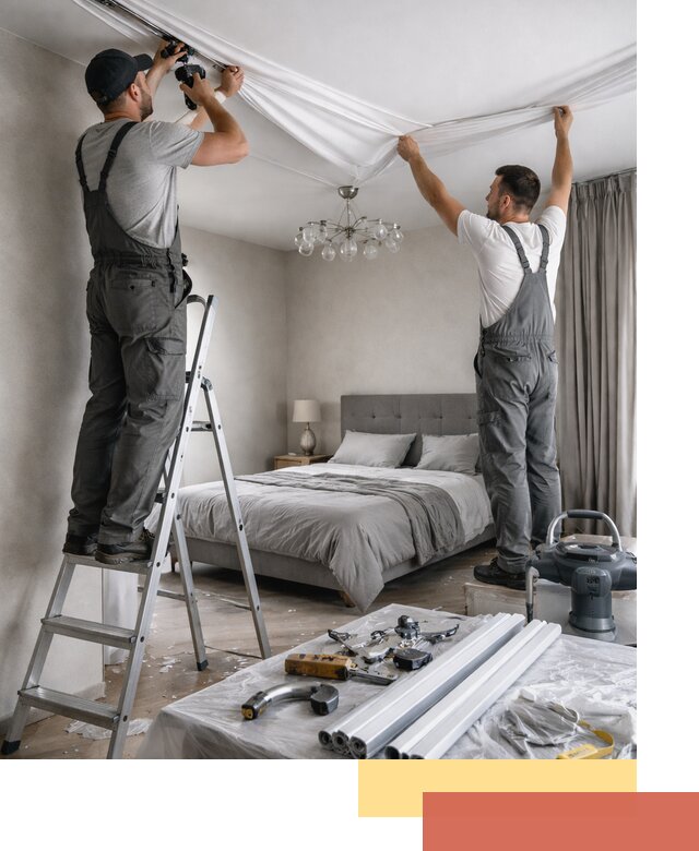 Монтаж натяжного потолка в спальне в Артеме