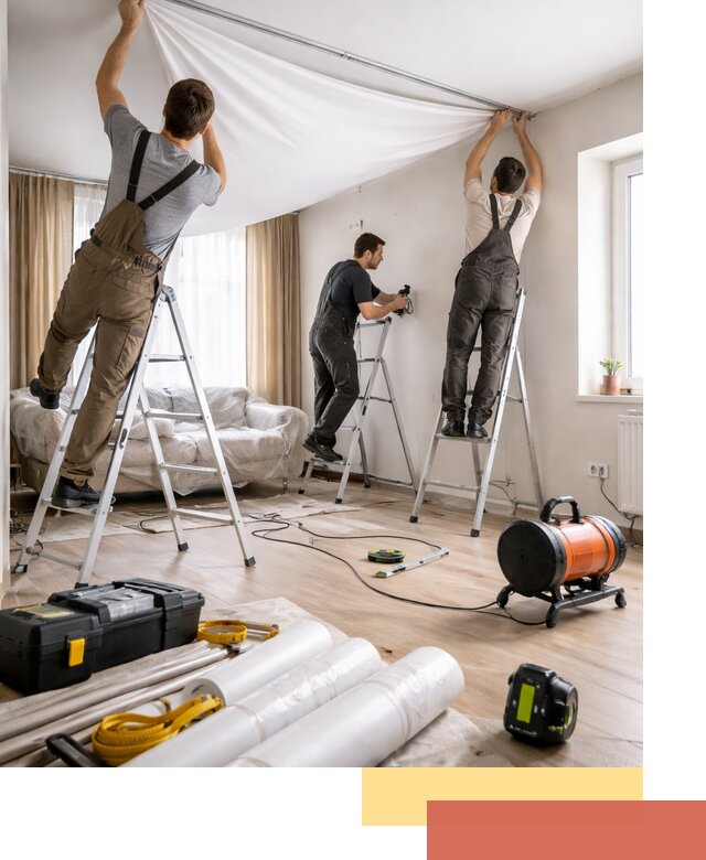 Монтаж натяжного потолка в гостиной в Артеме