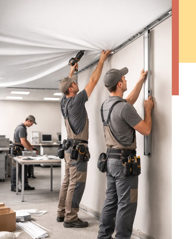 Монтаж натяжного потолка в офисе в Артеме от 467 руб/м² — быстро и недорого | ОТДЕЛОЧНИК-Арт