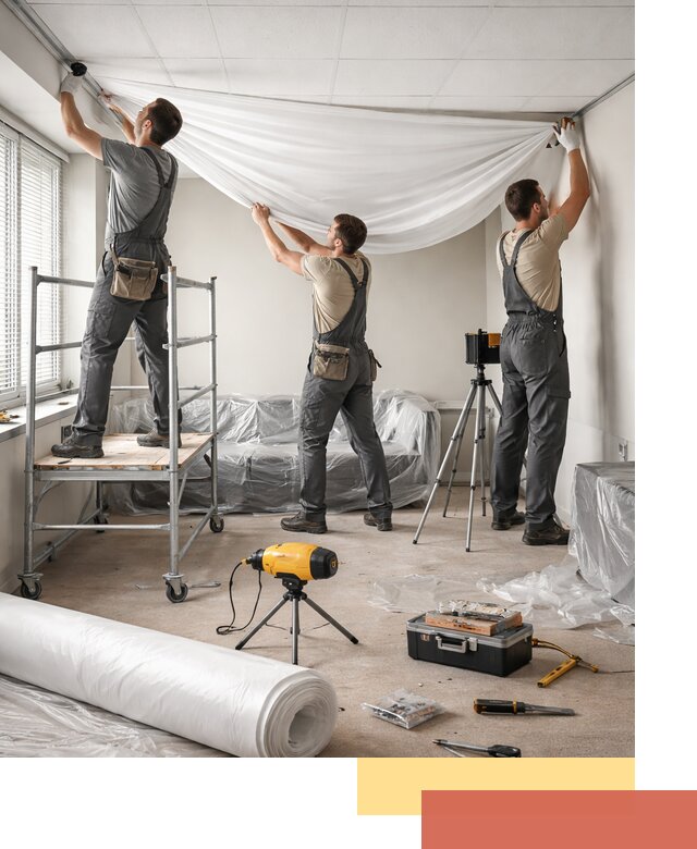 Монтаж натяжного потолка в офисе в Артеме