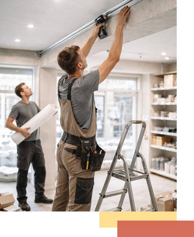 Монтаж натяжных потолков в магазине в Артеме