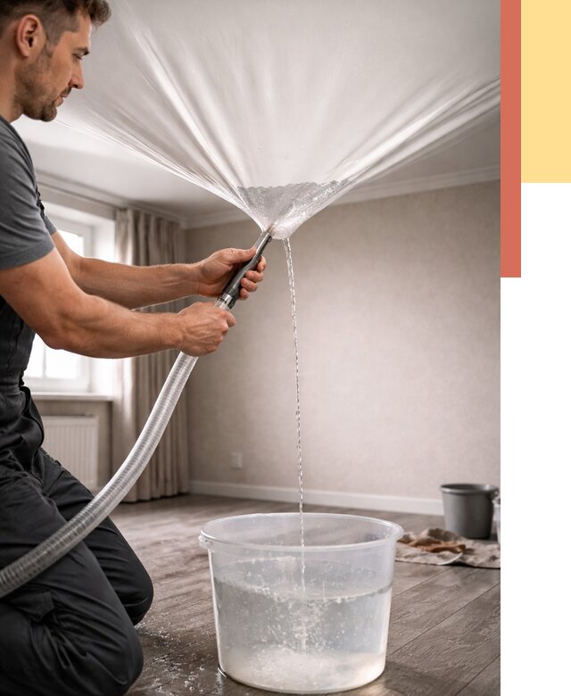 Слив воды с натяжного потолка в Артеме от 2592 руб. быстро и недорого | ОТДЕЛОЧНИК-Арт