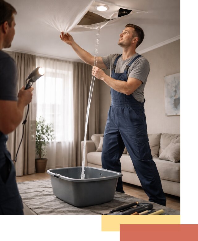 Слив воды с натяжного потолка в Артеме быстро и аккуратно