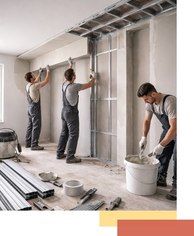 Монтаж потолка из гипсокартона с нишей в Артеме